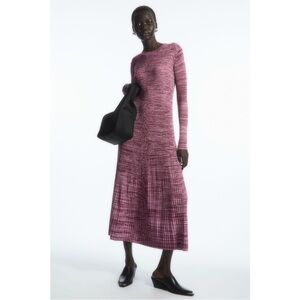 COS Mélange Ribbed Midi Dress Purple Long Sleeve Bodycon Stretch Scoop Neck